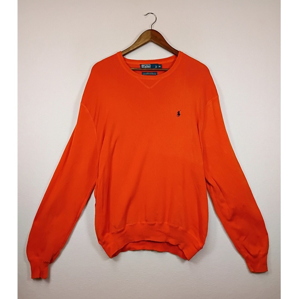 Preppy Polo Ralph Lauren Mens XL Orange Cotton Crew Neck Pony Logo Sweater